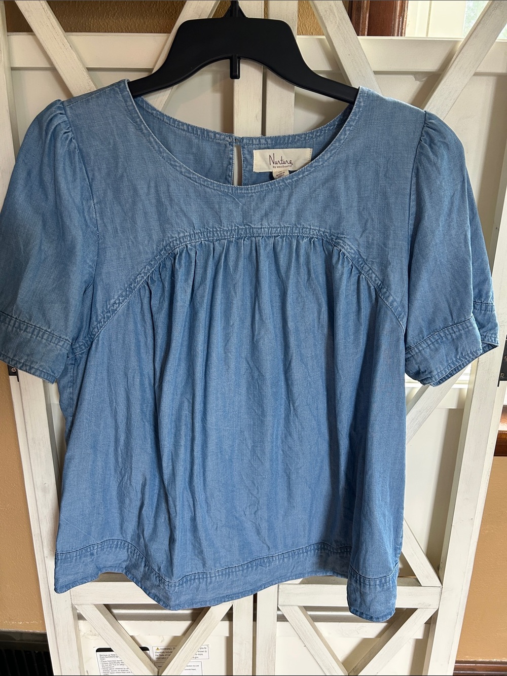 Nurture Light Blue Denim Peasant Short-Sleeve Top sz M